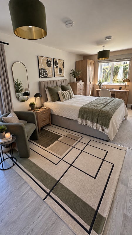 Room 1, double bed, armchair and desk